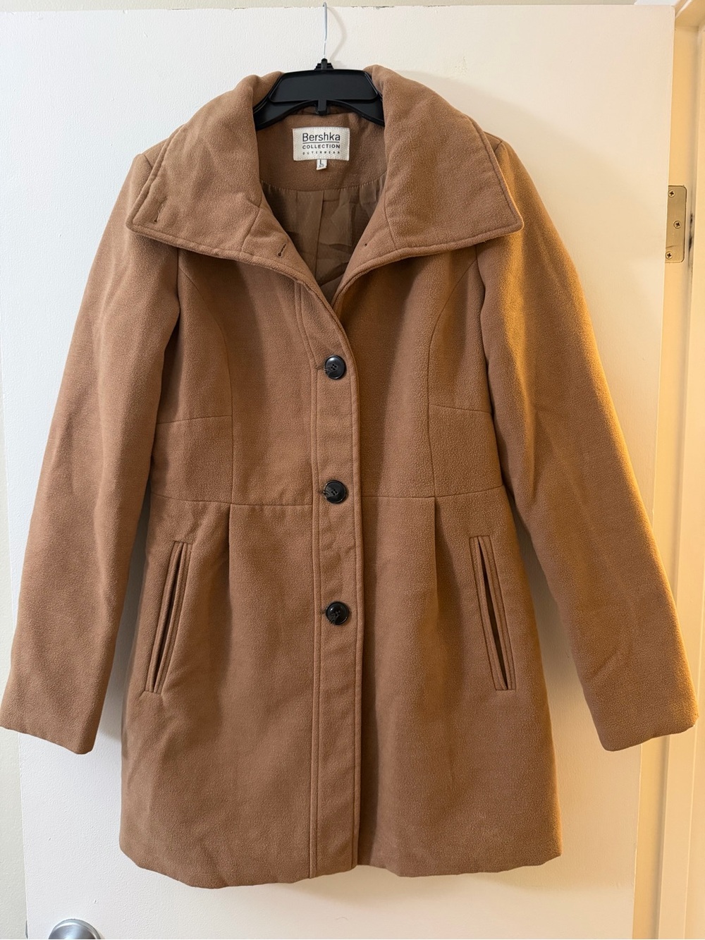 Bershka Women's Camel Tan Button-Front Pea Coat